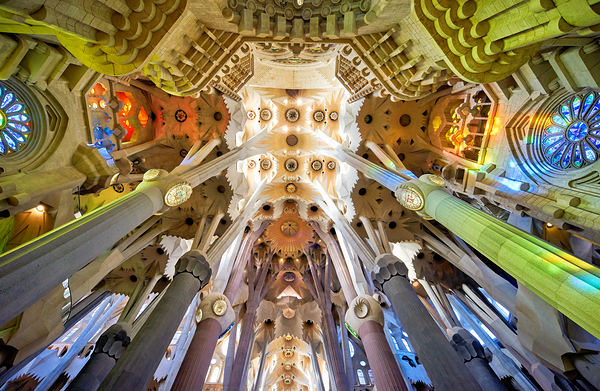 Interior view of Basílica de la Sagrada Familia in Barcelona Digital Download