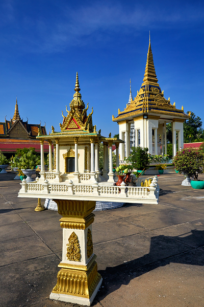 Golden shrine and temple buildings in Cambodia under blue sky. Digital Download