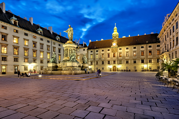 Hofburg Palace square at night with illuminated buildings and st Digital Download
