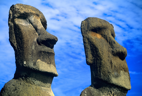 Two Moai statues against a blue sky. Digital Download