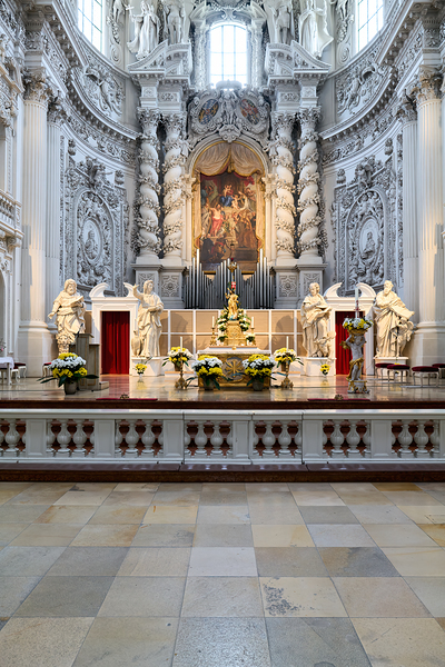 Interior view of Theatinerkirche in Munich with altar and sculpt Digital Download