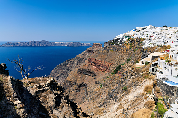 Picturesque Santorini: white village blue sea volcanic cliffs. Digital Download