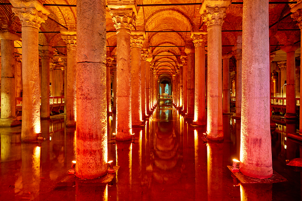 Explore Basilica Cistern at night with reflected lights Digital Download