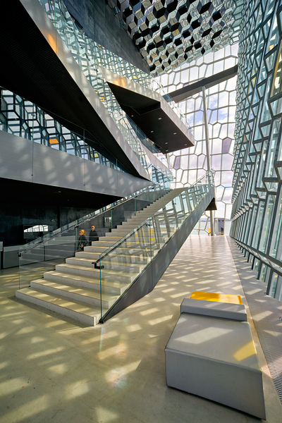 Unique design inside Harpa Opera House in Reykjavik Roll Print