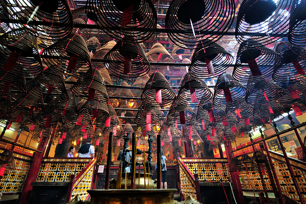 Spiral incense coils fill temple interior in Hong Kong Digital Download
