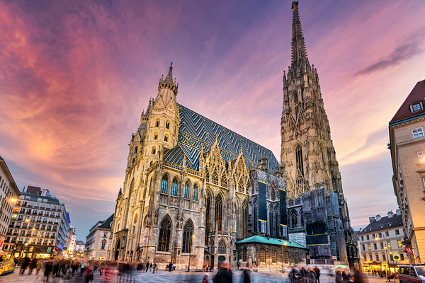 Majestic St. Stephens Cathedral in Vienna under a colorful sky. Digital Download