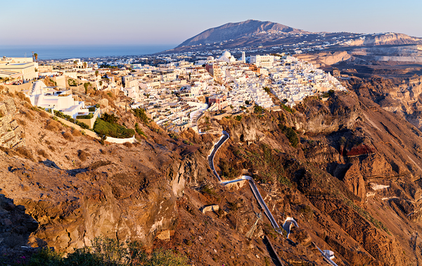 Santorinis Fira town on caldera cliff at sunset. Digital Download