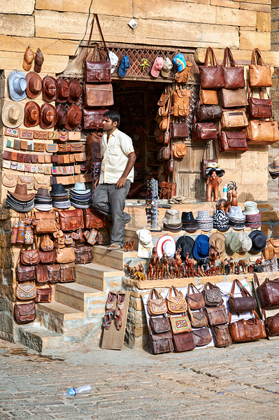 Selling leather bags in Jaisalmer from a shop Digital Download