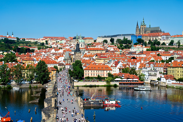 Pragues iconic Charles Bridge Vltava River and historic city  Digital Download