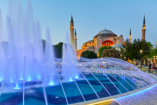 Hagia Sophia Grand Mosque at dusk with fountain display Digital Download