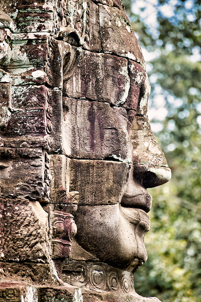Weathered stone face carving from an ancient temple. Digital Download