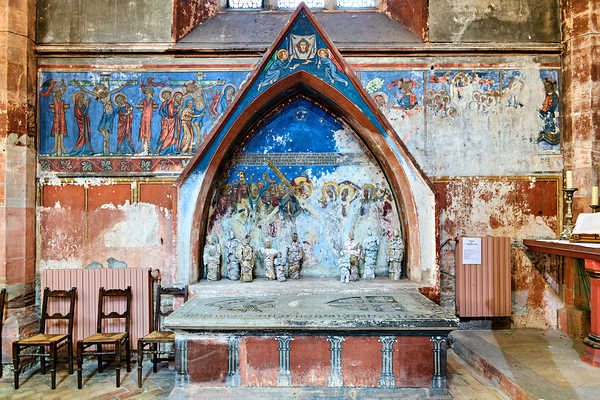 Old wall art and stone altar inside Saint Pierre le Jeune church Digital Download
