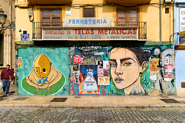 Valencia street art features murals and colorful buildings in Sp Digital Download