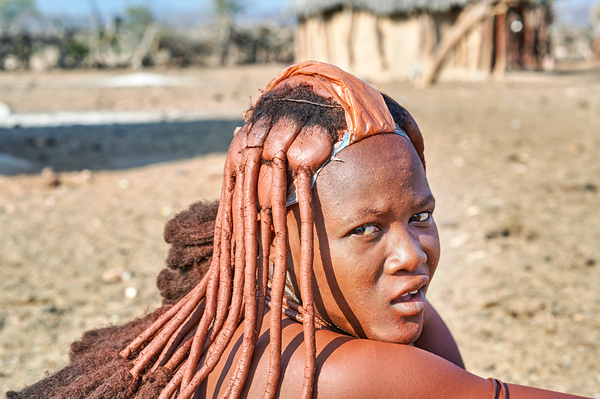 Traditional hair headdress worn by woman in Himba village in Nam Digital Download