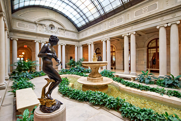 Visitors explore the courtyard at the Frick Collection in Manhat Digital Download