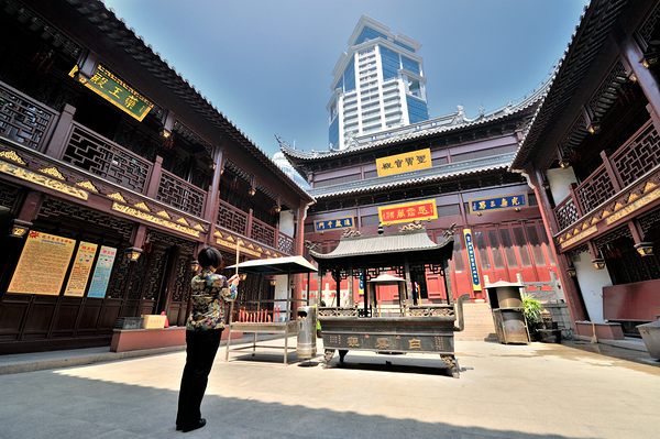 Incense offered at a Chinese temple courtyard in Shanghai Digital Download