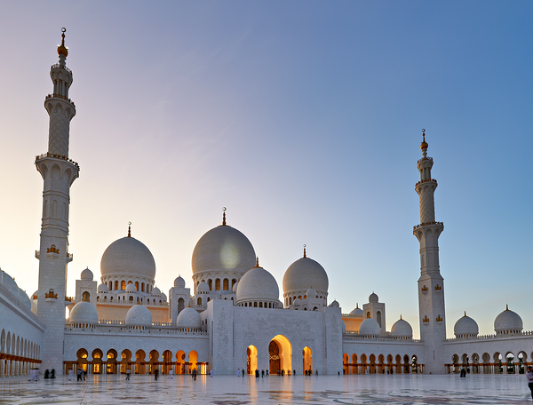 Visiting Sheikh Zayed Grand Mosque in Abu Dhabi at dusk Digital Download
