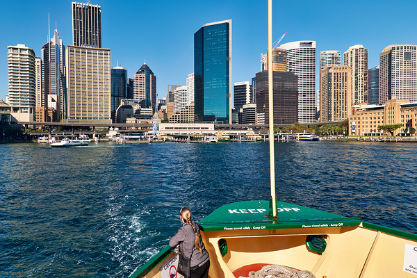 Sydney skyline viewed from a ferry on a sunny day. Digital Download