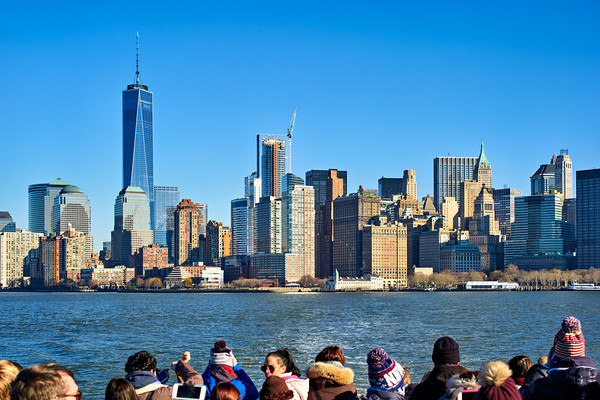 Tourists view Manhattan skyline from a boat on the water in New  Digital Download