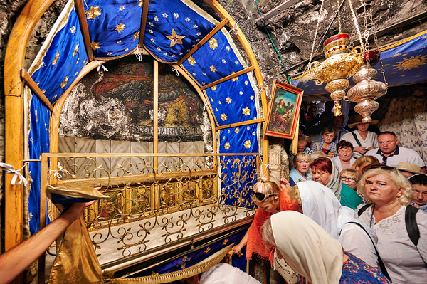 Visiting grotto of nativity in Bethlehem Jerusalem during the d Digital Download