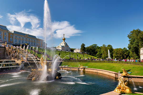Visitors admire the fountains at Peterhof Palace Digital Download