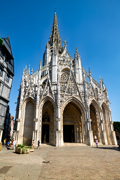 Saint Maclou church in Rouen Normandy with clear blue sky Digital Download