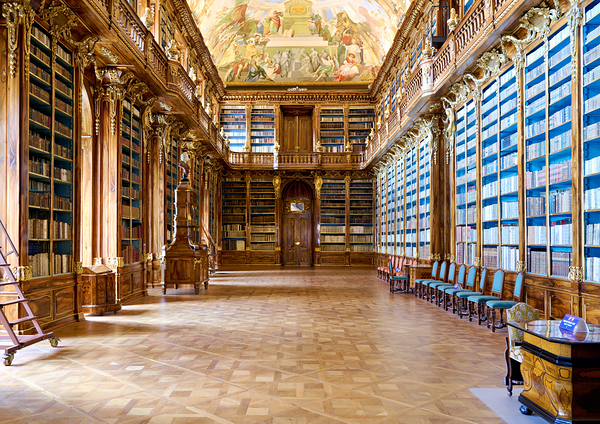 Magnificent baroque library filled with books and ceiling fresco Digital Download