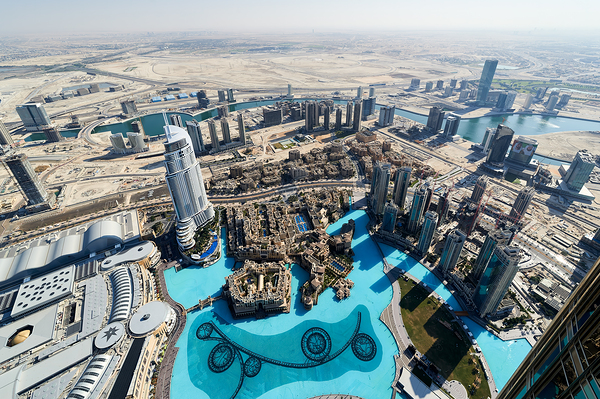 Skyline view of Dubai with skyscrapers and artificial lake Digital Download