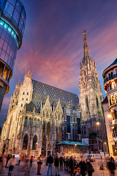 St. Stephens Cathedral Vienna at twilight with people. Digital Download
