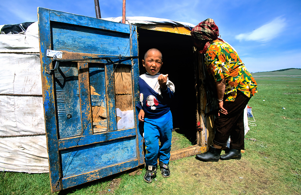 Ger tent in Mongolia with child and elder outside Digital Download