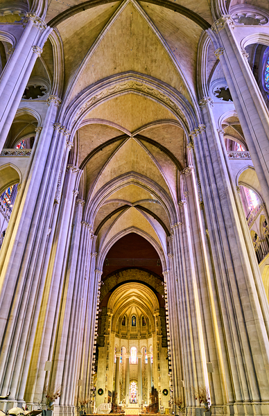 Manhattan cathedral interior showing arches and altar area Digital Download