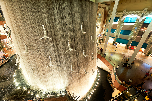 Diving sculptures at Dubai Malls waterfall showcase unique art Digital Download