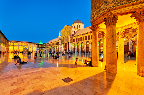 Visitors enjoy evening time at Umayyad Mosque in Damascus Syria Digital Download