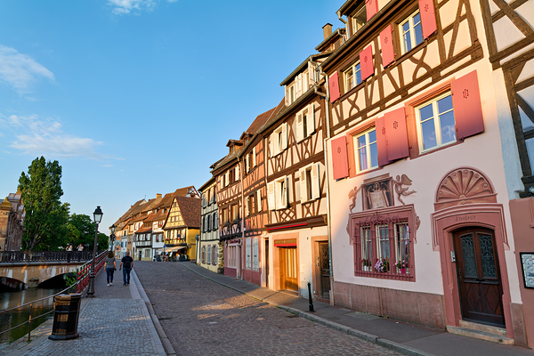 People walking along the canal in Petite Venise Colmar during ev Digital Download