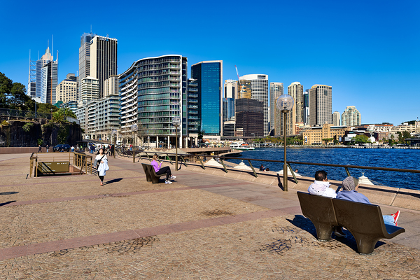 Sydney Harbour skyline with people enjoying the waterfront prome Digital Download