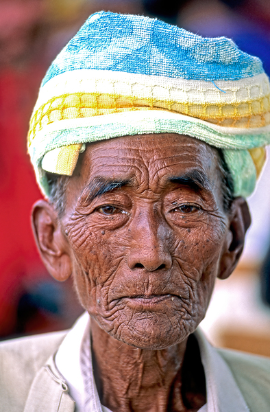 Portrait of an old man in Myanmar with a traditional head wrap Digital Download