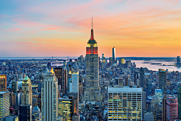 Aerial view of Empire State Building at sunset in New York City Digital Download