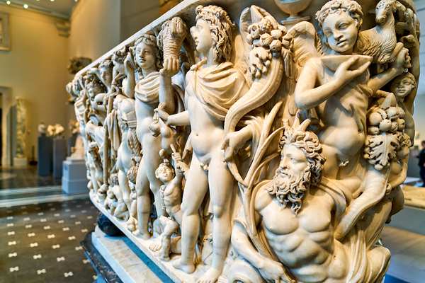 Sarcophagus display in the Greek and Roman Galleries of a museum Digital Download