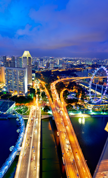 City lights shine in Marina Bay as sunset brings night activity Digital Download