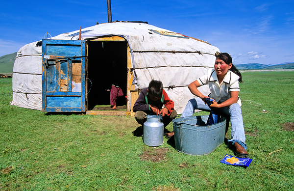 Mongolian ger in the countryside with people and daily activitie Digital Download