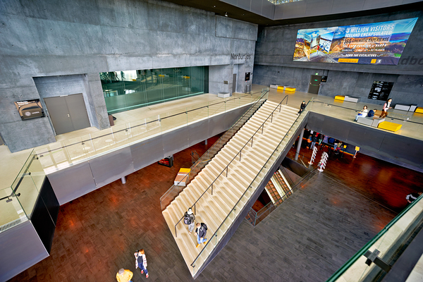 Harpa opera house interior featuring stairs and visitors Digital Download