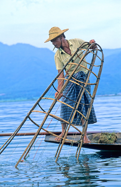 Fishing on Inle Lake in Myanmar with bamboo tools Digital Download