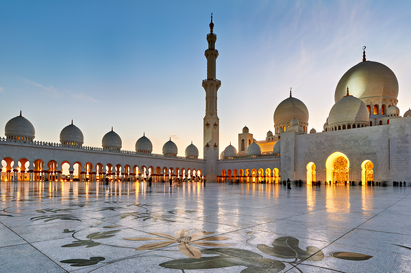 Exploring Sheikh Zayed Grand Mosque in Abu Dhabi at dusk Digital Download