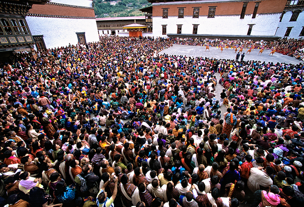 Bhutanese festival: crowd watches traditional dance in monastery Digital Download