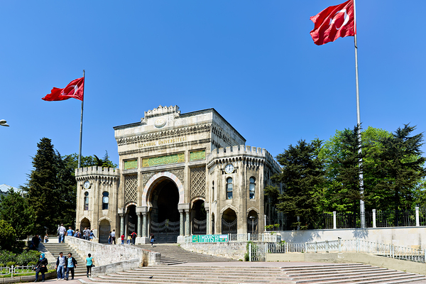 Historic university building in Istanbul Turkey with flags Digital Download
