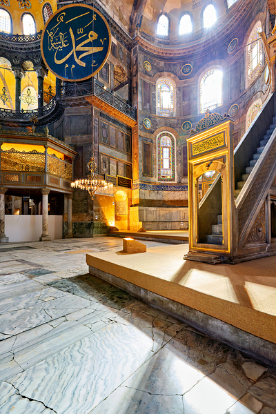Hagia Sophia Grand Mosque interior view with sunlight Digital Download