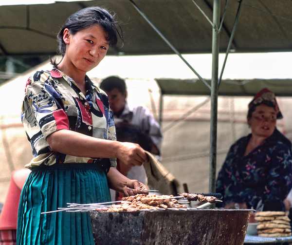 Street food vendors serve meat skewers in Samarkand Uzbekistan Digital Download