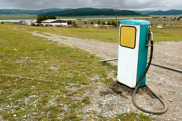 Old style soviet gas station in Mongolia near open fields Digital Download