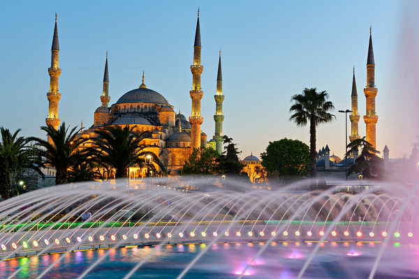 Visit to Blue Mosque and fountain at twilight in Istanbul Digital Download