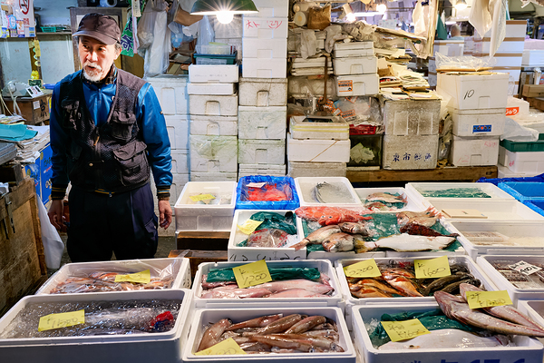 Fish market in Tokyo shows variety of seafood and local seller Digital Download